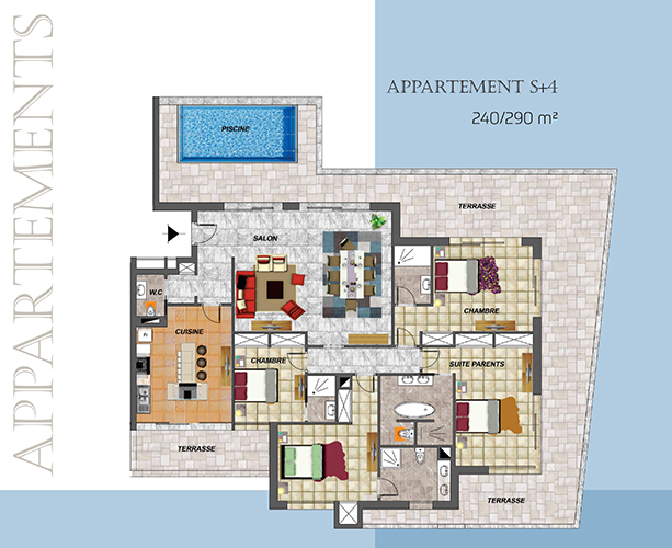 plan appartement s+4 tunisie